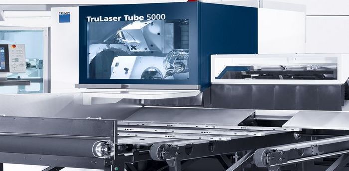 TruLaser Tube 5000 with part-removal station and waste conveyor belt