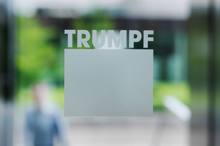 TRUMPF logo at the headquarters main entrance